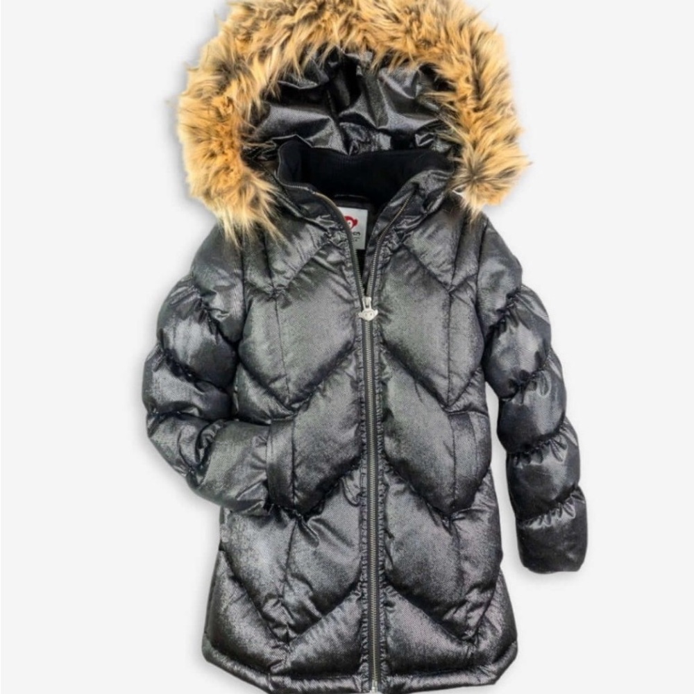 Appaman Shiny Black Puffer Jacket with Faux Fur Hood
